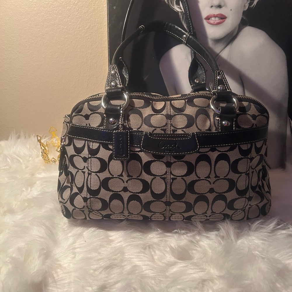 Coach Black and Tan Signature Satchel
